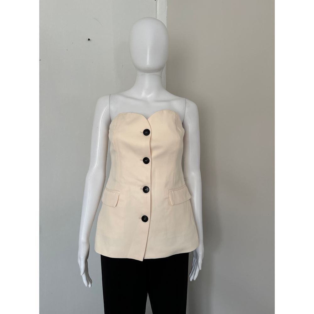 Commense Cream Strapless Corset Tube Top Button Front Vest Size S - Picture 4 of 15